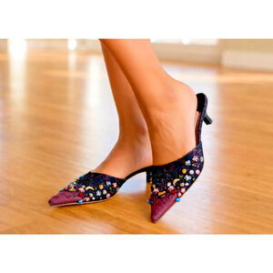 Annabelle vintage like embellished glitter kitty heel slip on shoes 8